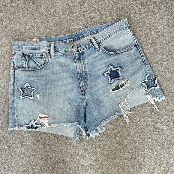 Polo Ralph Lauren Distressed Star Patch Crosby Denim Shorts Blue Size 32 - Picture 3 of 15
